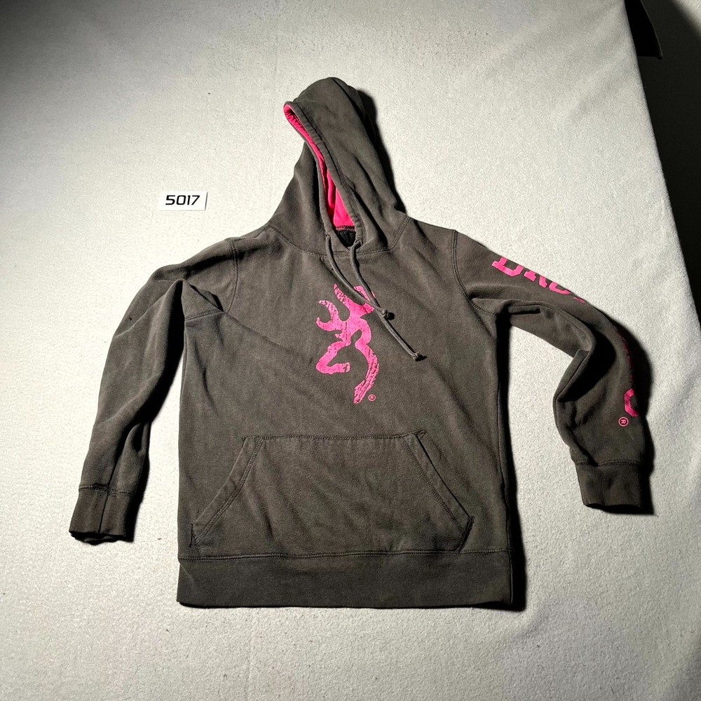 Browning Hoodie Womens Small Black Pink Spell Out Graphic Kangaroo Pocket Casual